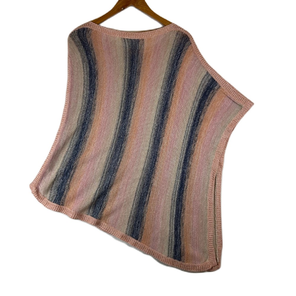 Anthropologie Moth Pink Blue Striped Cotton Asymmetrical Poncho Knit Top XS/S - Picture 2 of 10